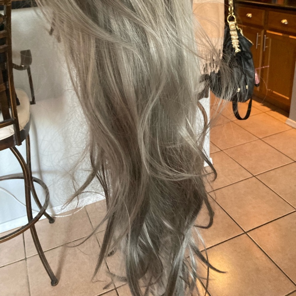 Long, super soft, white/blond wig.